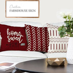 YCOLL Christmas Pillow Covers 16x16 Set of 4, Modern Sofa Throw Pillow Cover for Christmas Decor, Decorative Outdoor Linen Fabric Pillow Case for Couch Bed Car, Wine Red