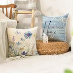 AVOIN colorlife Spring Saying Flowers Butterfly Bird Throw Pillow Covers, 20 x 20 Inch Home Sweet Home Blue Cushion Case for Sofa Couch Set of 4