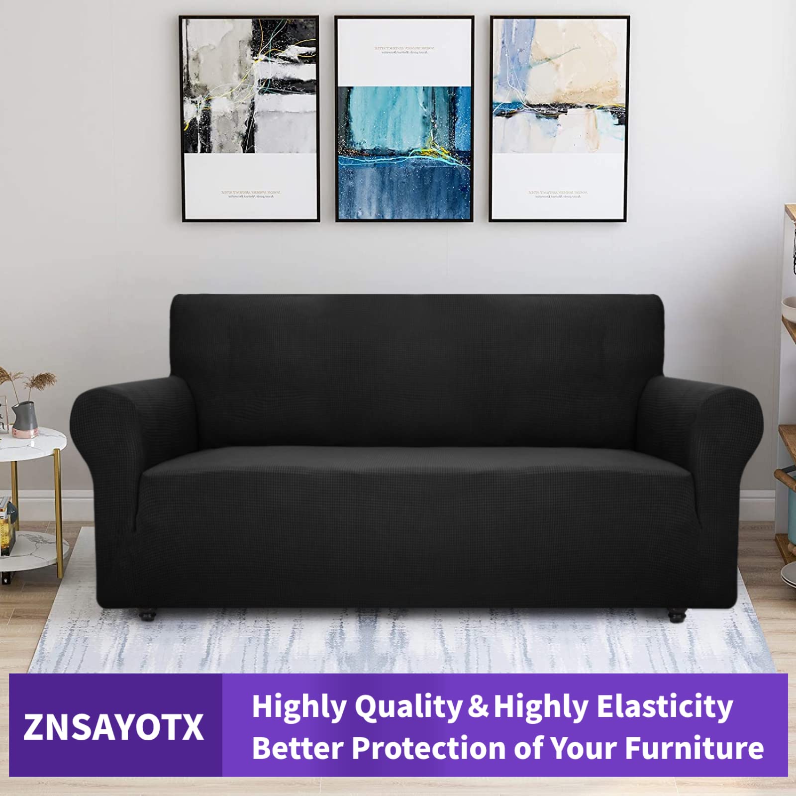 ZNSAYOTX Super Stretch Couch Cover (72"-92") Universal Sofa Covers with Elastic Bottom, Dog Cat Pets Friendly Washable Furniture Protector Fitted Sofa Slipcovers Stay in Place (Black, Sofa)