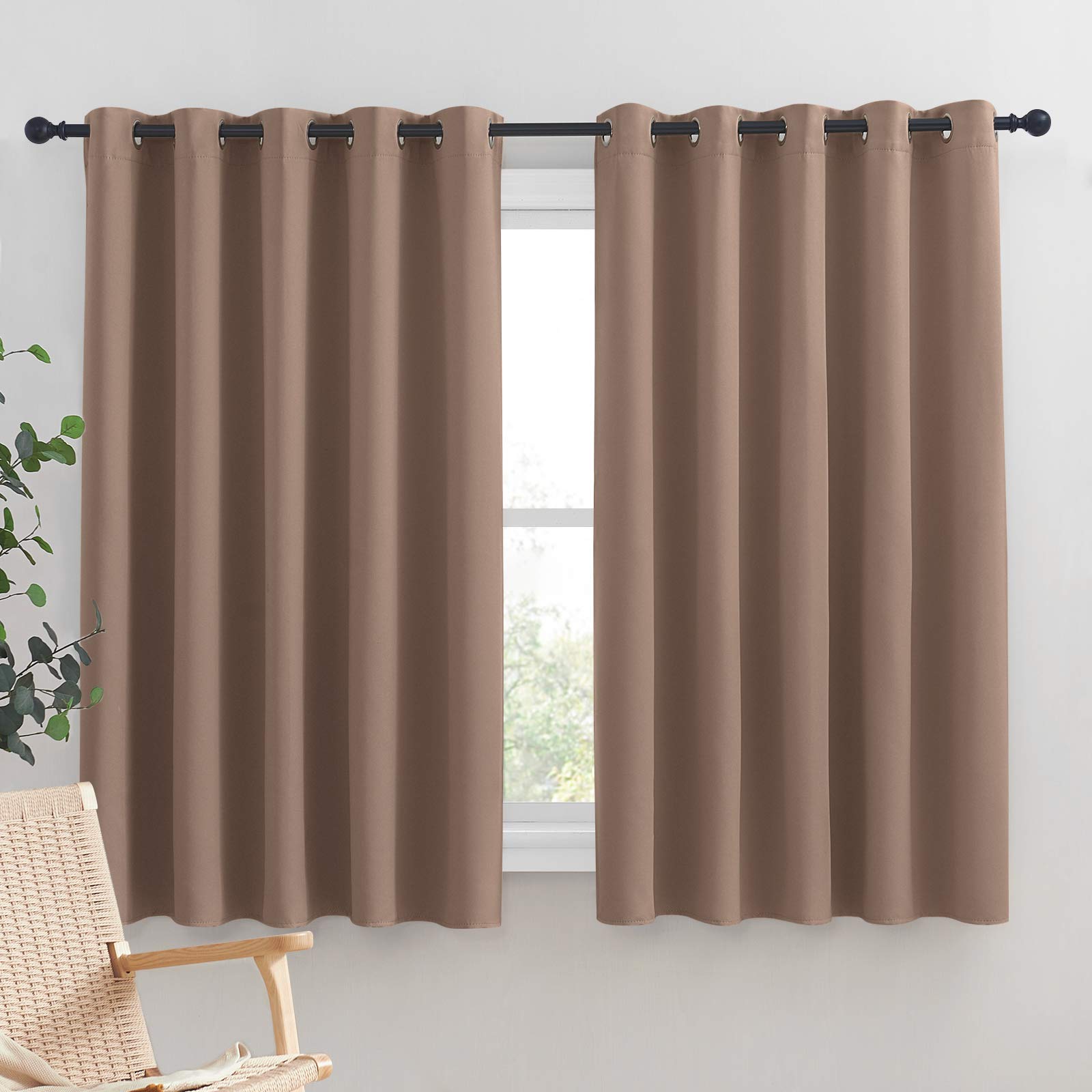 NICETOWN Blackout Window Curtains and Drapes for Kitchen, Window Treatment Thermal Insulated Solid Grommet Blackout Drapery Panels (Set of 2, 70 by 63 inches, Cappuccino)