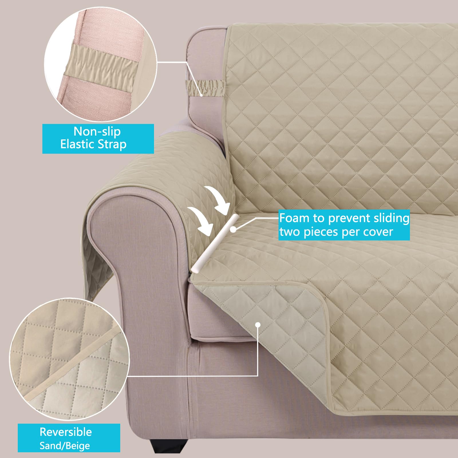 U-NICE HOME Large Sofa Cover Reversible Couch Cover for Dogs, Sand/Beige