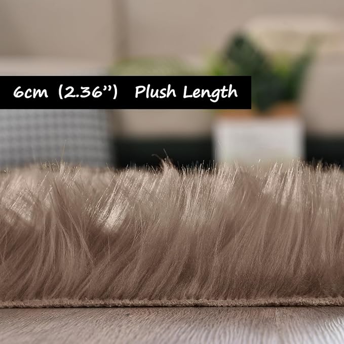 Goolela Faux Fur Rug for Bedroom 3x5 Light Brown Beige Fluffy Furry Fuzzy Sheepskin Rug Bedside Living Room Soft Rectangle