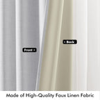 MIULEE 100% Blackout Linen Curtains 42 x 63 Inch Grayish White 2 Panels