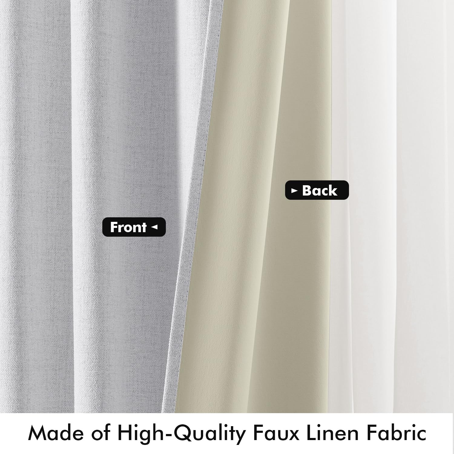 MIULEE 100% Blackout Linen Curtains 42 x 63 Inch Grayish White 2 Panels
