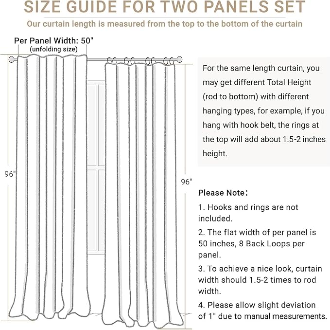 100% Blackout Shield Linen Blackout Curtains for Bedroom 96 Inches Long, Back Tab/Rod Pocket Living Room Drapes, Thermal Insulated Blackout Curtains 2 Panels Set, 50" W x 96" L, Stone Blue