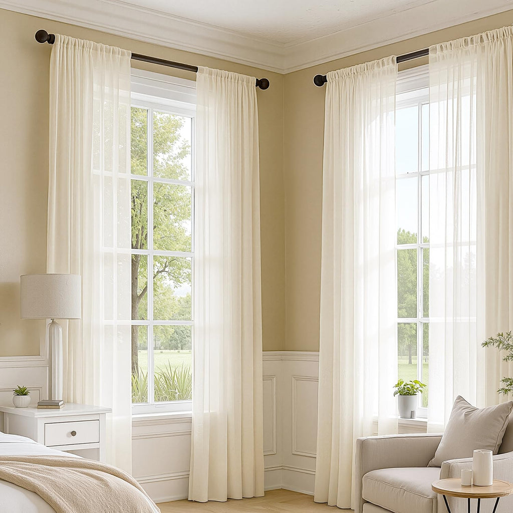 MIULEE Butter Cream Sheer Curtains 102 Inches Long 4 Panels 42 x 102 Inches