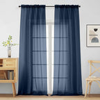 Navy Blue Sheer Curtains for Window 96 Inches Long 2 Panels, Soft Airy Light Filtering Voile Sheer Curtains for Living Room Bedroom, Dual Rod Pocket Elegant Window Drapes, 2x42Wx96L Inches