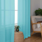 OWENIE Aqua Sheer Curtains for Bedroom Living Room 54 Inch Length 2 Panels Set, Soft Solid Light Filtering Sheer Short Curtains for Small Window, 2 Pcs Total 84 Width 54 Long, Aqua