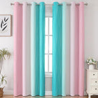 Estelar Textiler Pink and Teal Blackout Curtains 102 Inch Length 2 Panels Set, Thermal Insulated Ombre Grommet Drapes for Bedroom, Full Room Darkening Gradient Curtains for Living Room, 52Wx102L