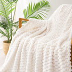 Exclusivo Mezcla Large 3D Fleece Throw Blanket for Couch, Ivory