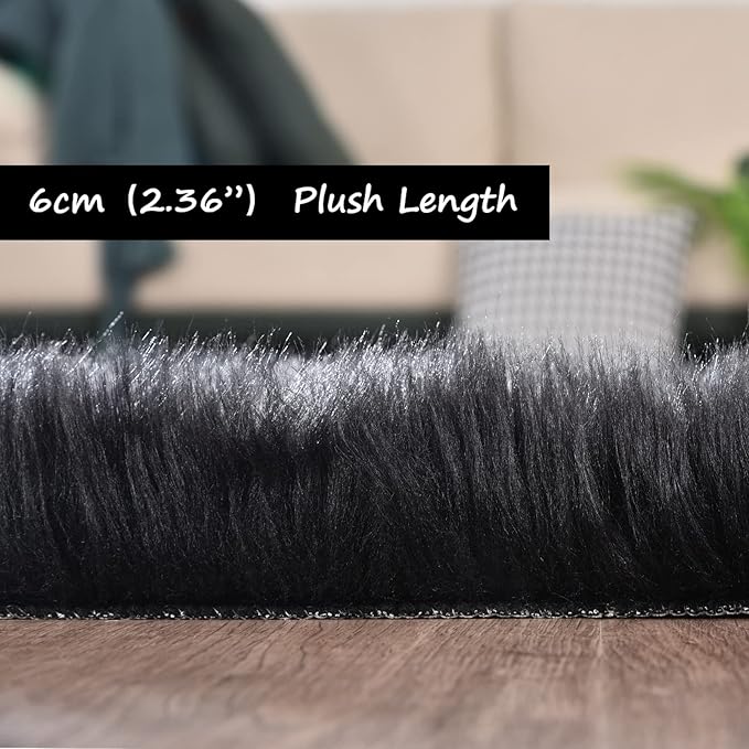 Goolela Black Sheepskin Area Rug 10x12 Fluffy Fuzzy Shag Carpet for Living Room Bedroom Furry Faux Fur Soft Rectangle