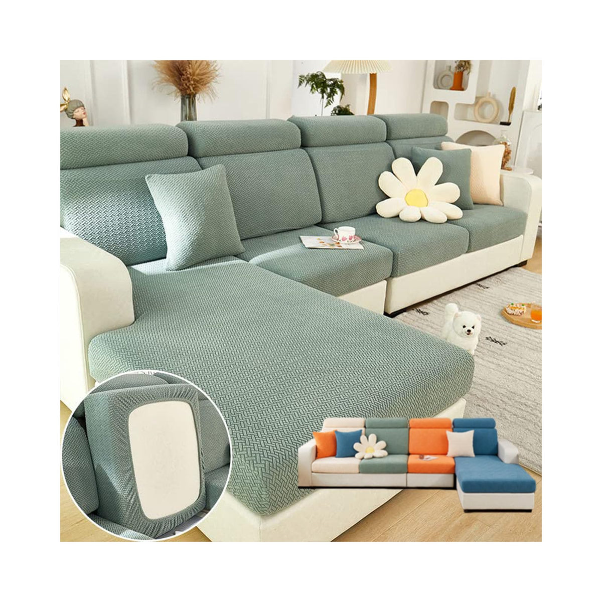 VFUX Soothing Home Sofa Covers, Sofa Hero Covers, Wear-Resistant Universal Couch Covers Washable Stretch Sectional Couch Cushion Covers (Light Blue,Back Cover L)