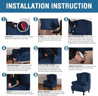 H.VERSAILTEX Wingback Chair Covers Velvet Plush Wing Chair Slipcover 1 Piece High Stretch Wing Back Chair Slipcovers Sofa Cover Furniture Cover with Elastic Bottom, Navy