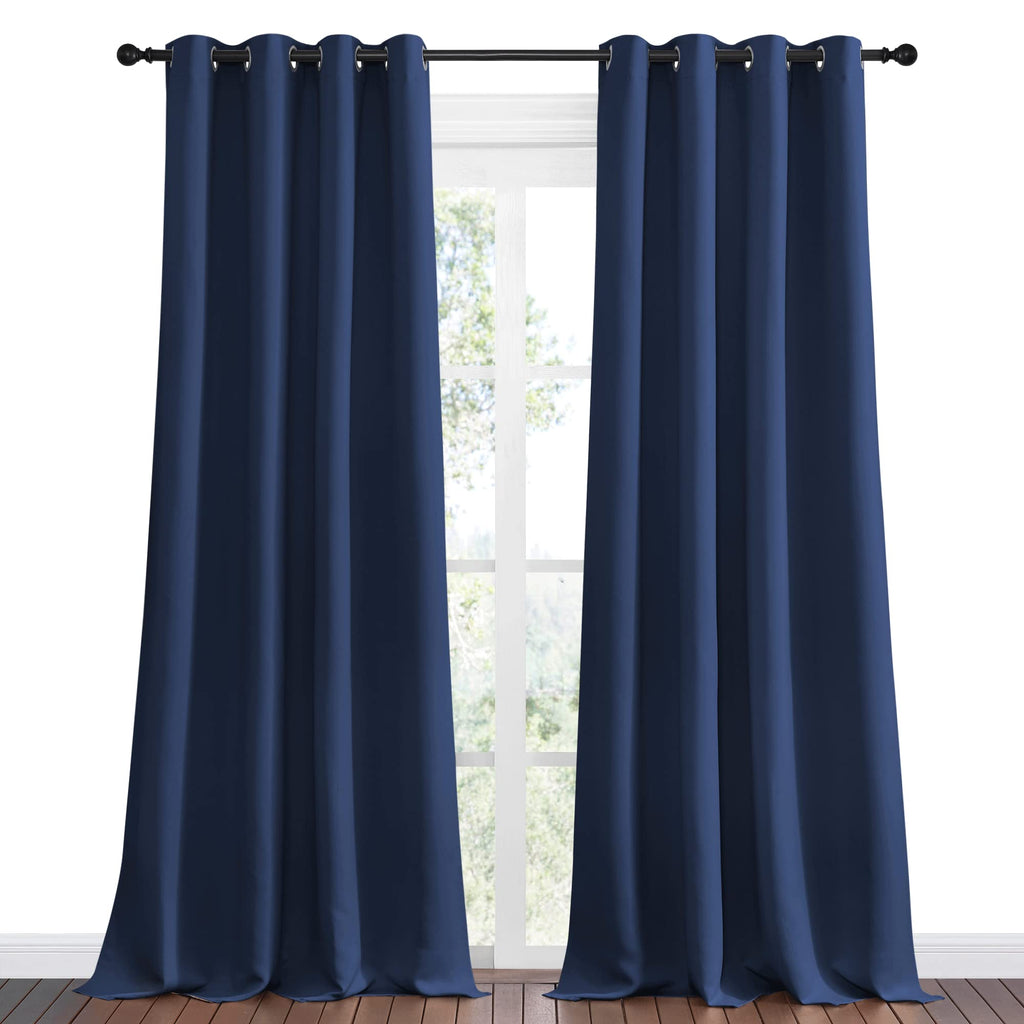 NICETOWN Navy Blackout Curtains for Sliding Door - 55 by 90, 2 Pieces, Blocking Out Sunlight Window Treatment Modern Design Grommet Curtain Panels for Dining Room