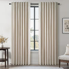 Topfinel Linen Blackout Curtains 86 Inches Long for Bedroom 2 Panels Set 100% Blackout Drapes for Living Room Window Treatment Modern Farmhouse Back Tab Rod Pocket Beige White Drapes