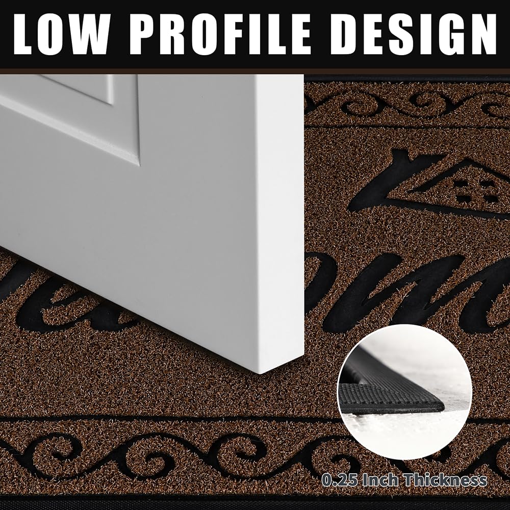 Yimobra Welcome Mat Outdoor Indoor, Waterproof Heavy Duty Front Door Mat Outside Entrance, Extra Sturdy Non-Slip Doormat, Low Profile, Dirt Trapping, 36x24 Inches, Coffee