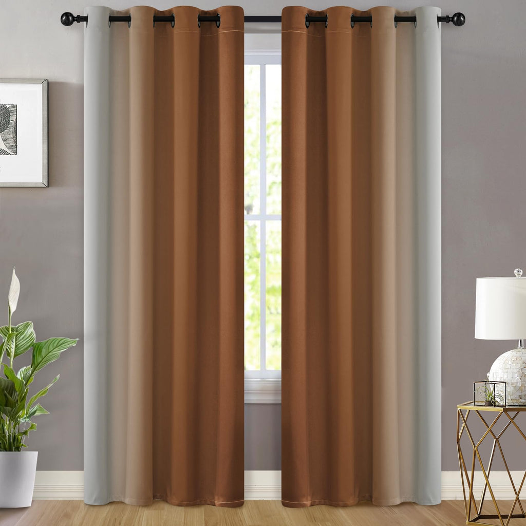 Yakamok Ombre Curtains Burnt Orange and Greyish White for Bedroom,52Wx84L