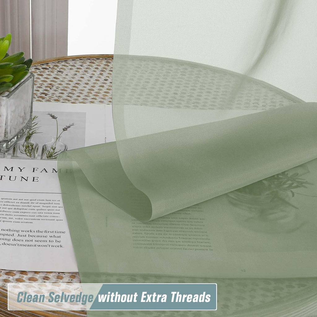 Ebesto Sage Green Small Sheer Curtains Tier 24 Inches Length 2 Pieces, Light Filtering Cafe Curtains for Living Room Bathroom, Modern Window Treatments Dual Rod Pocket Panels, 2X42Wx24L Inches