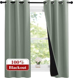 NICETOWN Greyish Green 100% Blackout Lined Curtains, 2 Thick Layers Narrow Wide Window Treatment Panels Thermal Insulated Drapes for Kitchen Small Window (1 Pair, 37" Width x 63" Length Each Panel)