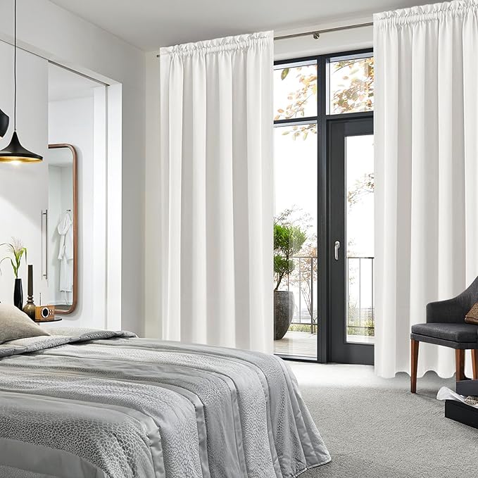 DWCN Blackout Curtains Thermal Insulated, Energy Saving & Noise Reducing Bedroom and Living Room Curtains, Ivory, W 52x L 84 Inch, Set of 2 Rod Pocket Curtain Panels