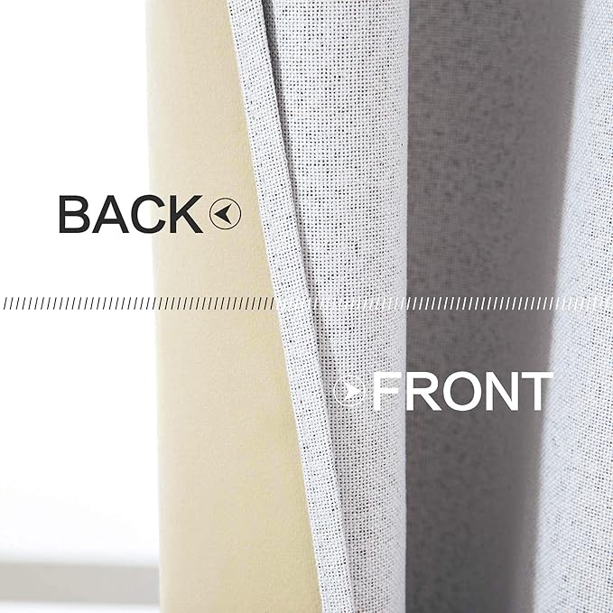 MIULEE 100% Blackout Linen Curtains for Bedroom 52x108 Inches Grayish White