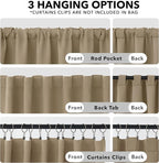 Deconovo Blackout Curtains, Thermal Insulated, W52 x L72 2 Panels, Back Tab, Machine Washable, Room-Darkening Drapes for Bedroom/Living Room Khaki