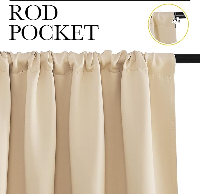 NICETOWN Blackout Room Darkening Curtains - Home Decoration Light & Noise Reducing Thermal Insulated Window Draperies with Rod Pocket Top (Biscotti Beige, 2 Panels, 34 inches Wide x 40 inches Long)
