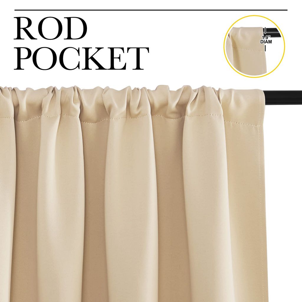 NICETOWN Blackout Room Darkening Curtains - Home Decoration Light & Noise Reducing Thermal Insulated Window Draperies with Rod Pocket Top (Biscotti Beige, Set of 2, 34 inches Wide x 36 inches Long)