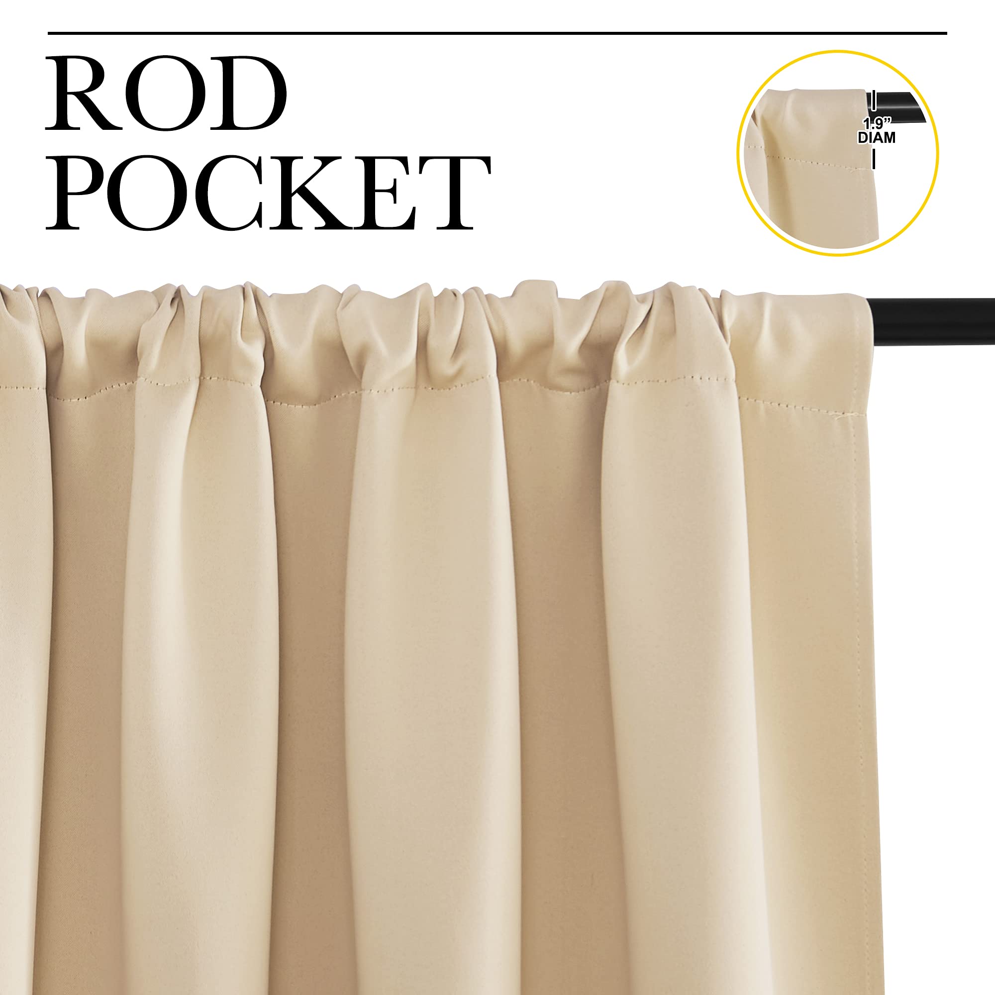 NICETOWN Blackout Room Darkening Curtains - Home Decoration Light & Noise Reducing Thermal Insulated Window Draperies with Rod Pocket Top (Biscotti Beige, Set of 2, 34 inches Wide x 36 inches Long)