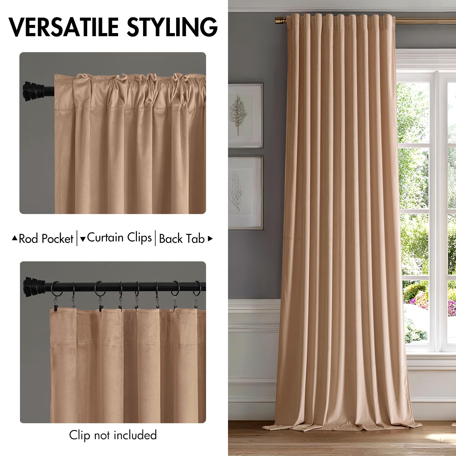 MIULEE Blush Beige Velvet Curtains 52x90 inches Luxury Blackout Curtains
