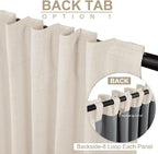 100% Blackout Shield Linen Blackout Curtains for Bedroom 90 Inches Long, Back Tab/Rod Pocket Living Room Drapes, Thermal Insulated Blackout Curtains 2 Panels Set, 50" W x 90" L, Beige White