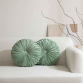 HIG Set of 2 Sage Velvet Decorative Round Pleated Throw Pillows