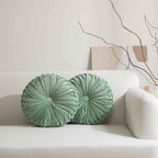 HIG Set of 2 Sage Velvet Decorative Round Pleated Throw Pillows