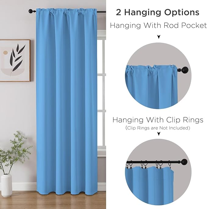 CUCRAF Light Blue Blackout Curtains 84 inch Length 2 Panels Set, Rod Pocket Room Darkening Drapes for Bedroom Living Room, Insulated Thermal Light Blocking Window Curtain (W52 x L84 Inch)