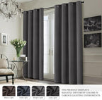 Yakamok 100% Blackout Curtain Panels 84 inches Cold and Light Blocking Drapes for Nursery, 2 Thick Layers Thermal Insulated Draperies (2 Pieces, 50 Wide Each Panel, Charcoal Grey/White Backing)