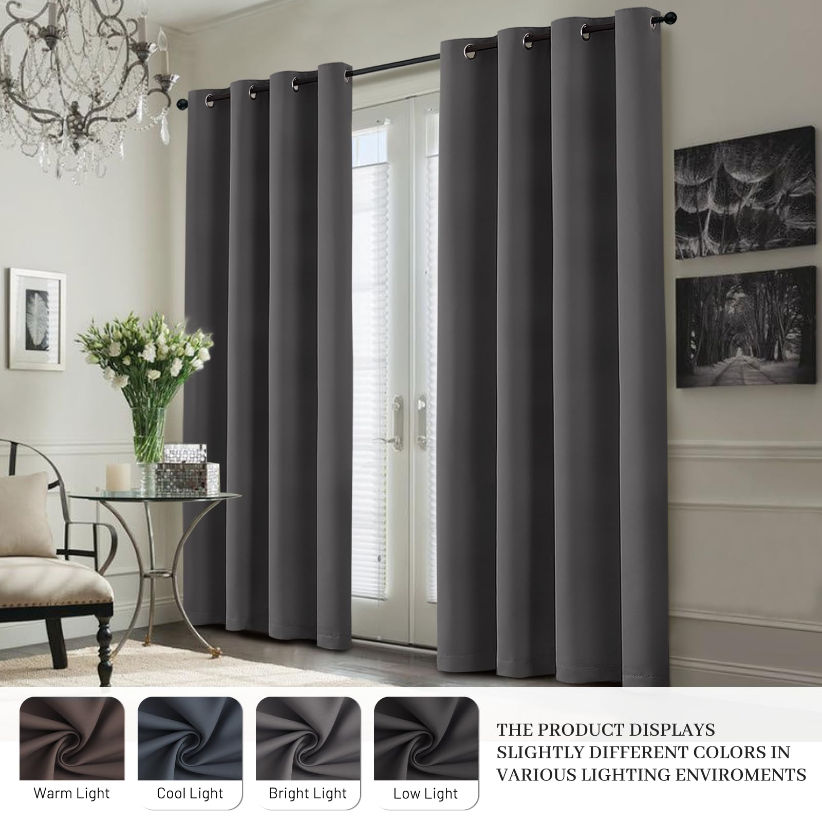 Yakamok Charcoal Grey 100% Blackout Curtains 63 Inches Long 50" Wide 2 Panel