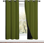NICETOWN 100% Blackout Window Curtain Panels, Olive Green, 2 Pieces, 42-inch Wide Per Panel, Full Light Blocking Drapes with Black Liner for Nursery, 72-inch Drop Thermal Insulated Draperies