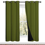 NICETOWN 100% Blackout Window Curtain Panels, Olive Green, 2 Pieces, 42-inch Wide Per Panel, Full Light Blocking Drapes with Black Liner for Nursery, 72-inch Drop Thermal Insulated Draperies