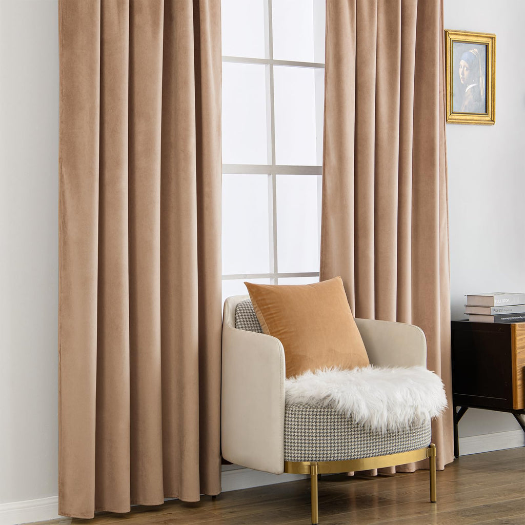 MIULEE Blush Beige Velvet Curtains 52x90 inches Luxury Blackout Curtains