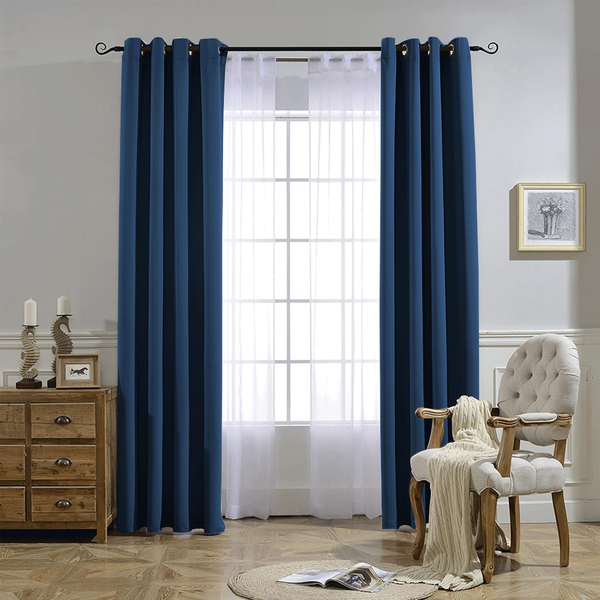 NICETOWN Blackout Window Curtains 72 inches Long, Thermal Insulated Grommet Room Darkening Window Treatments for Bedroom/Living Room, Moroccan Blue, Set of 2, W37 x L72