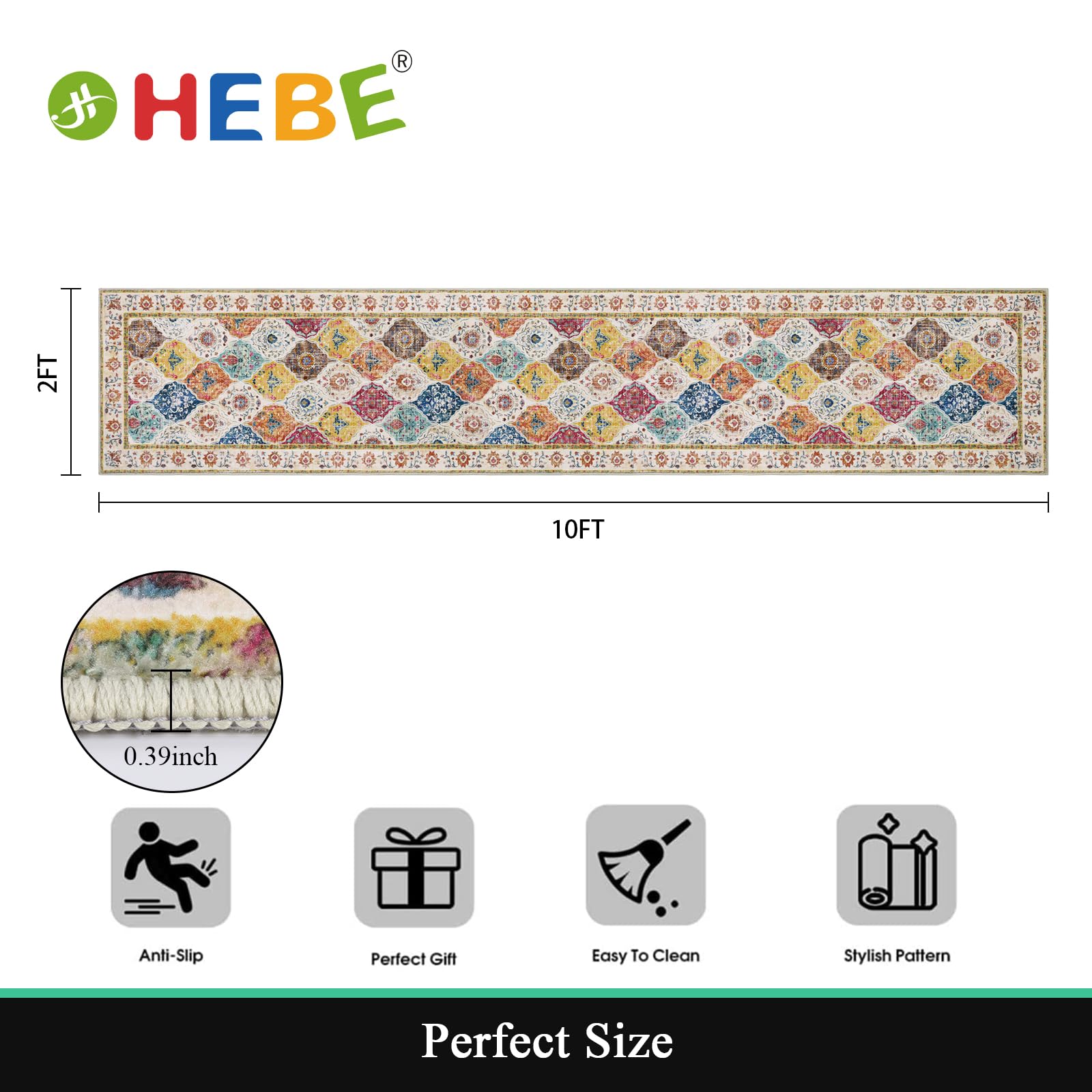 HEBE Hallway Runner Rug 2'x10', Washable Non Slip Kitchen Rug Runner