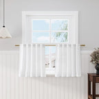 Nanspring White Linen Cafe Curtains 24 Inch Length 2 Panels Light Filtering Semi Sheer Mini Curtains for Small Window Basement Bathroom Back Tab Rod Pocket Short Sheer Kitchen Curtain 36x24 Inches