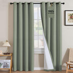 H.VERSAILTEX Linen Curtains 100% Blackout Curtains for Bedroom 102 inch Long Full Light Blocking Nature Linen Blended Window Curtains for Living Room Nickel Grommet (2 Panels, Heathered Dried Sage)