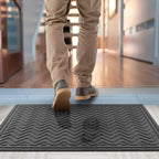 Mibao Front Door Mat, Dirt Trapper Welcome Mat for Outdoor Indoor, Non-Slip Waterproof Doormat, Durable Machine Washable Low Profile Entry Rug for Back Door Outside Patio, 24" x 36", Gray Wave