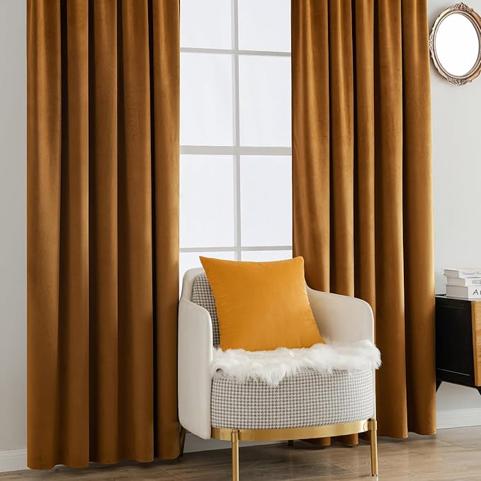 MIULEE Velvet Curtains 84 inches - Luxury Brown Blackout Curtains for Bedroom Living Room Thermal Insulated Super Soft Window Drapes Rod Pocket & Back Tab, Gold Brown, W52 x L84 inches, 2 Panels