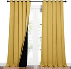 NICETOWN Total Shade Curtains and Draperies, Heavy-Duty Full Light Shading Drapes with Black Liner Backing for Villa/Hall/Dorm Window（Bright Yellow, Package of 2 Panels, 62" Wide x 95" Long