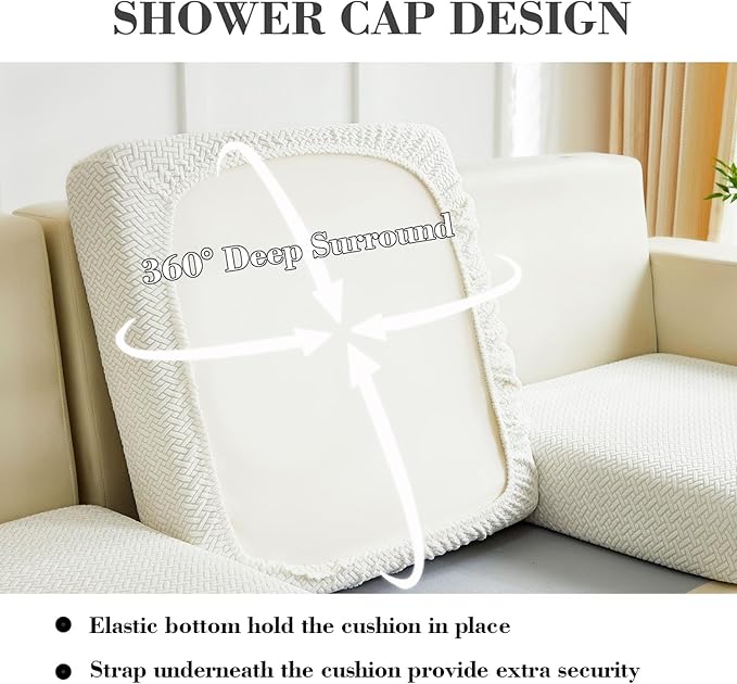 Sofa Covers Couch Covers for Sofa Pet Friendly Couch Cushion Covers Universal Sofa Covers Washable Stretch Slipcovers for Sectional Sofa (Texture Ivory White, 3 Seats + Chaise Cover)