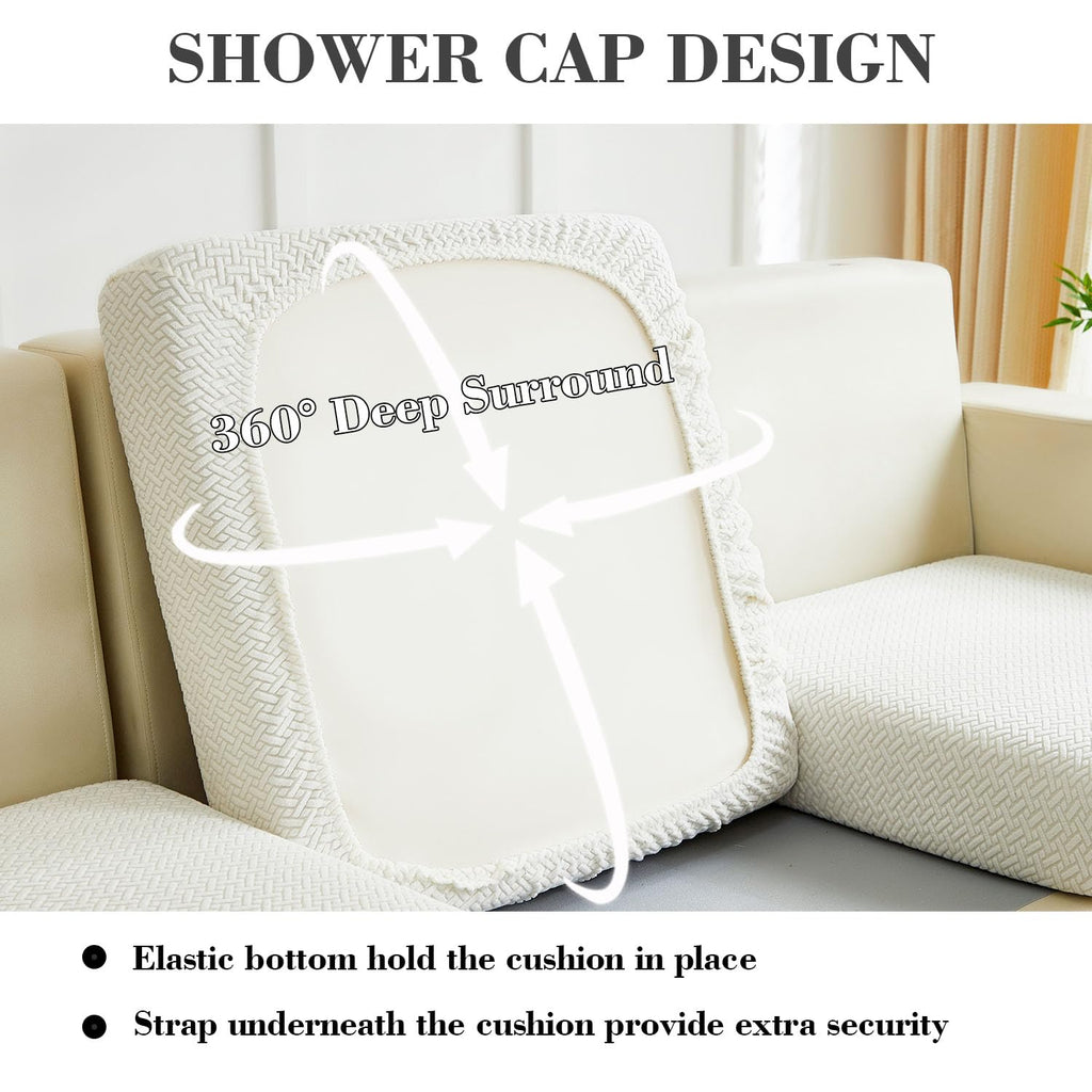 Disayu Couch Covers for 3 Cushion Sofa Pet Friendly Couch Cushion Covers Universal Sofa Covers Washable Stretch Slipcovers for Sectional Sofa (Texture Ivory White,Large Triple Seat Cover)