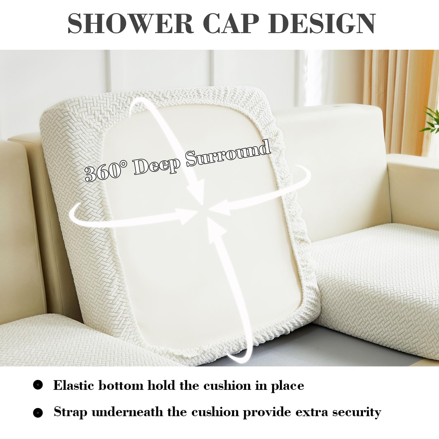 Disayu Couch Covers for 3 Cushion Sofa Pet Friendly Couch Cushion Covers Universal Sofa Covers Washable Stretch Slipcovers for Sectional Sofa (Texture Ivory White,Large Triple Seat Cover)