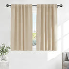 PONY DANCE Kitchen Window Curtains - Light Block Home Decor Back Tab and Rod Pocket Draperies Heavy-Duty Thermal Insulated Curtain Panels, W 52 x L 45 Inches, Biscotti Beige, 2 Pieces